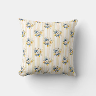 Blue Mediterranean Lemon Pattern Throw Pillow
