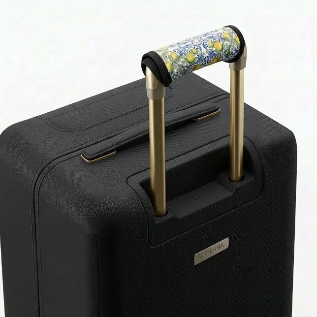 Blue Mediterranean Lemon Tile Pattern Citrus Luggage Handle Wrap (Blue Mediterranean Lemon Tile Pattern Citrus Luggage Handle Wrap)