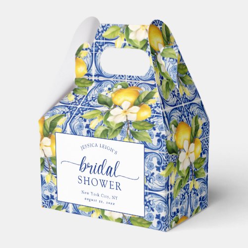 Blue Mediterranean Lemons Bridal Shower Favor Boxes