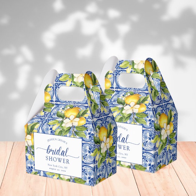 Blue Mediterranean Lemons Bridal Shower Favor Boxes (Creator Uploaded)