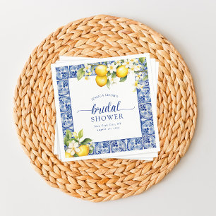 Blue Mediterranean Lemons Bridal Shower Napkins