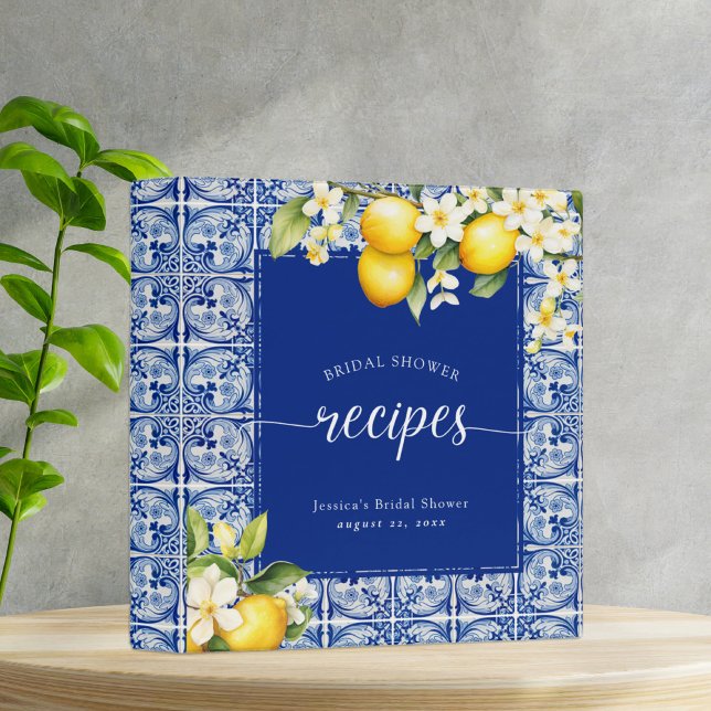 Blue Mediterranean Lemons Bridal Shower Recipes 3 Ring Binder (Creator Uploaded)
