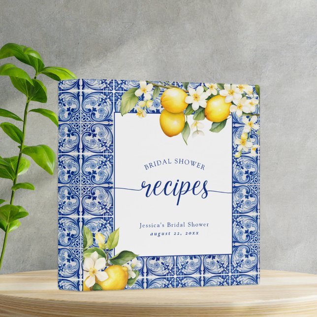 Blue Mediterranean Lemons Bridal Shower Recipes 3 Ring Binder (Creator Uploaded)