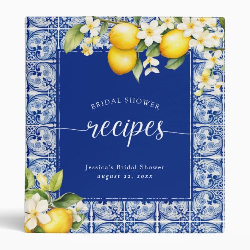 Blue Mediterranean Lemons Bridal Shower Recipes 3 Ring Binder