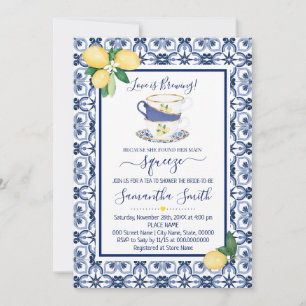 Blue Mediterranean Lemons Tea Bridal Shower Holiday Card