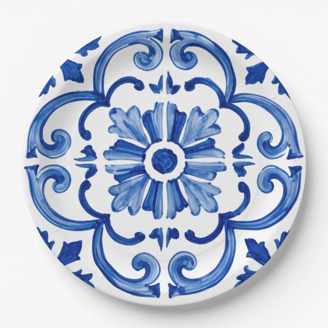 Blue Mediterranean  Paper Plates (Front)