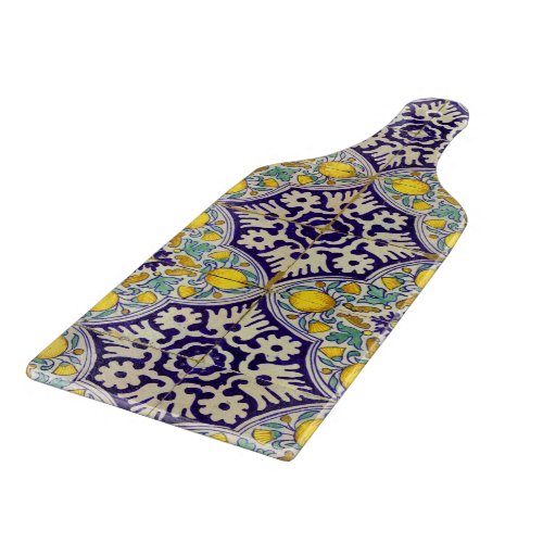 Blue Mediterranean Pattern Yellow Blossoms  Cutting Board