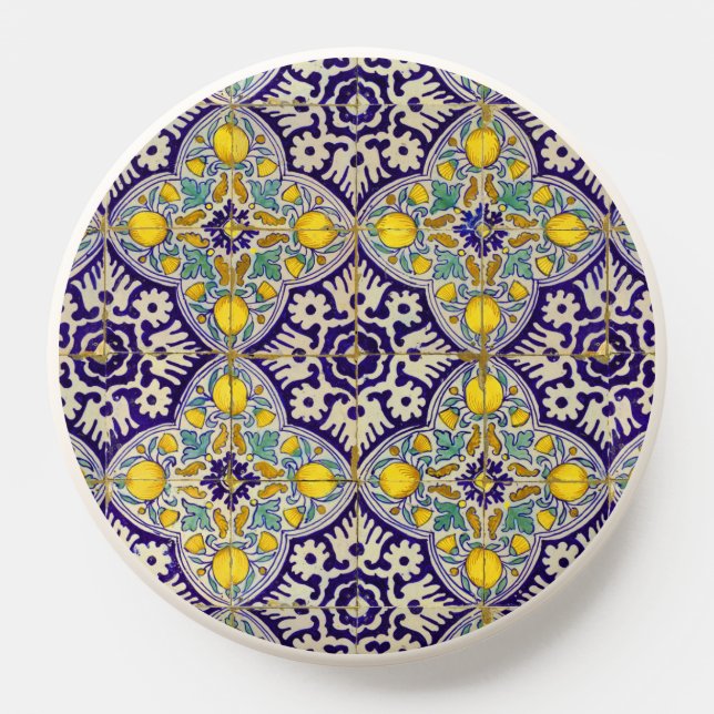 Blue Mediterranean Pattern Yellow Blossoms  PopSocket (Popsocket)