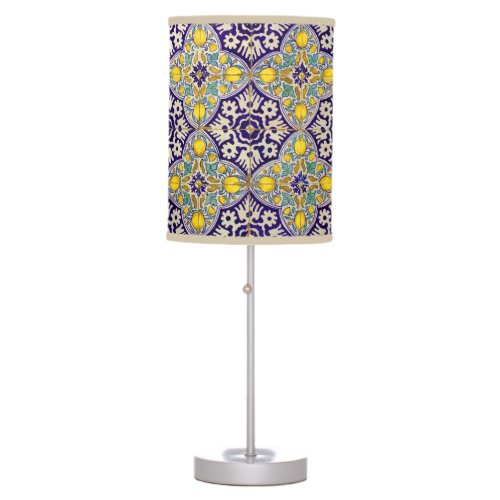 Blue Mediterranean Pattern Yellow Blossoms Table Lamp