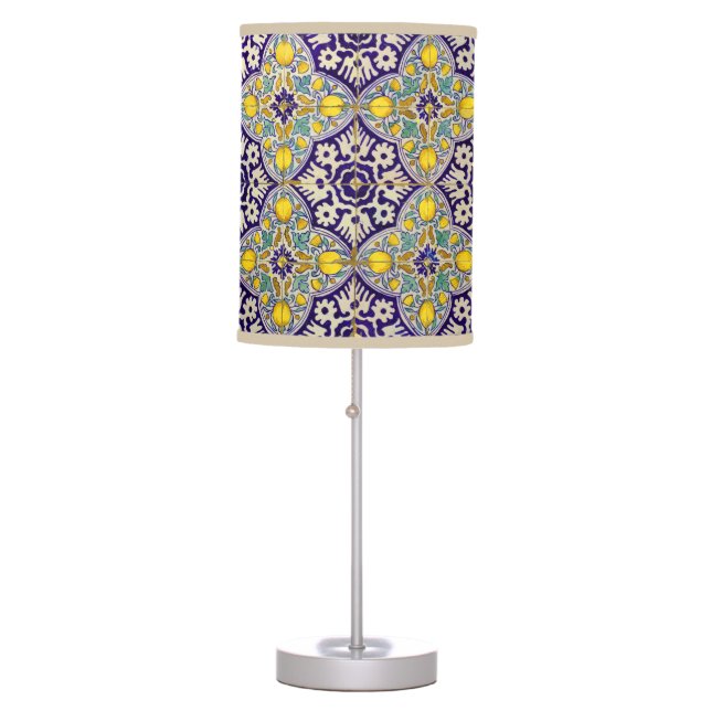 Blue Mediterranean Pattern Yellow Blossoms Table Lamp (Front)