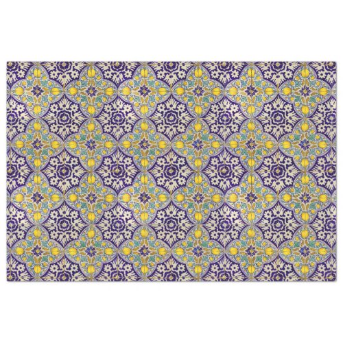 Blue Mediterranean Pattern Yellow Blossoms Tissue Paper