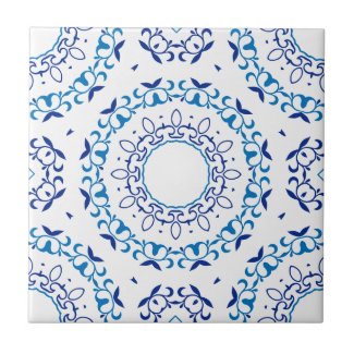 Blue Mediterranean Portuguese Azulejo Pattern Ceramic Tile