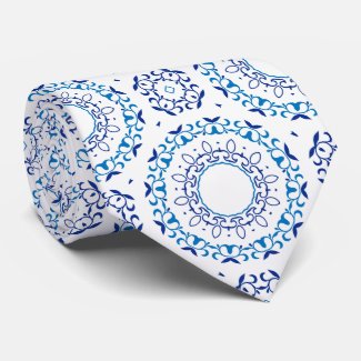 Blue Mediterranean Portuguese Azulejo Tile Pattern Neck Tie