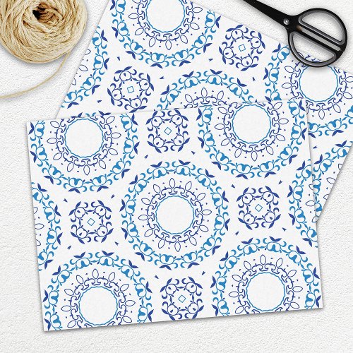 Blue Mediterranean Portuguese Azulejo Tile Pattern Tissue Paper