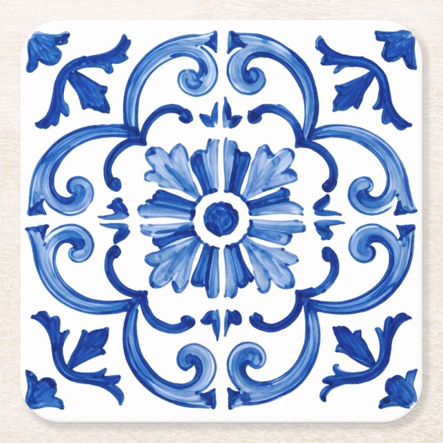 Blue Mediterranean  Square Paper Coaster (Front)