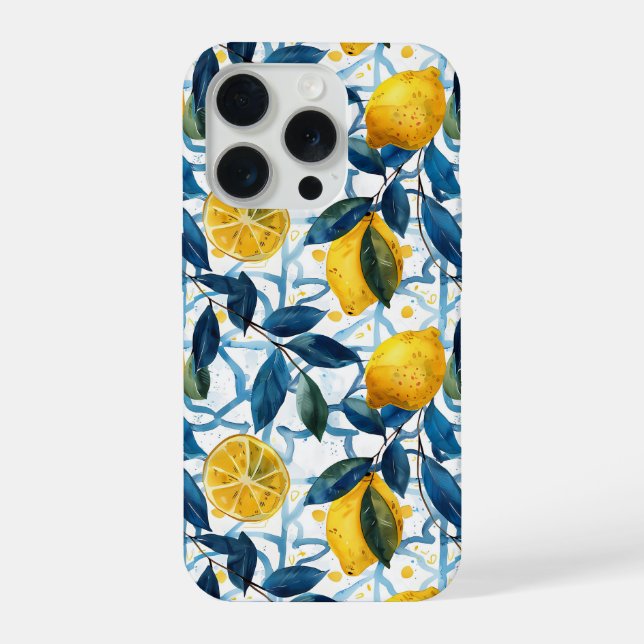 Blue Mediterranean Style Lemon Pattern iPhone Case (Back)