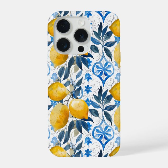Blue Mediterranean Style Lemon Pattern iPhone Case (Back)