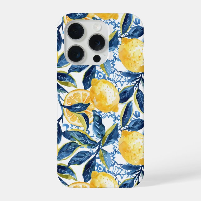 Blue Mediterranean Style Lemon Pattern iPhone Case (Back)