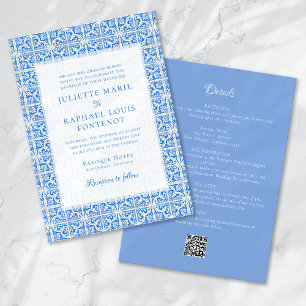 Blue Mediterranean Tile All in One Wedding Invitation