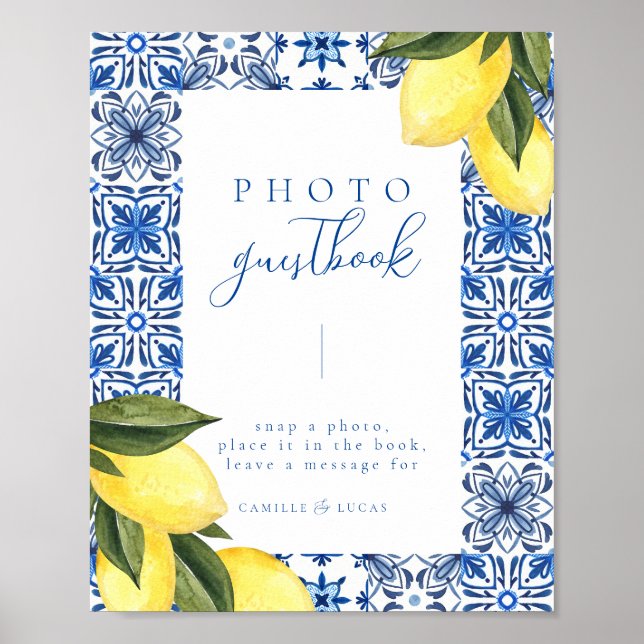 Blue Mediterranean Tile and Citrus guest book (Front)