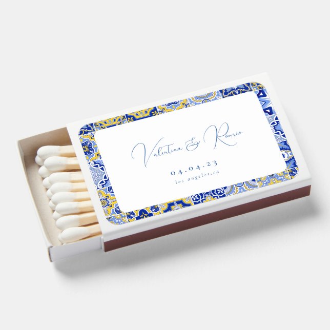 Blue Mediterranean Tile and Citrus Matchboxes (Front Open)