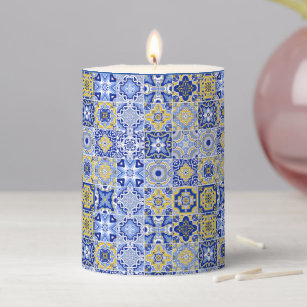 Blue Mediterranean Tile and Citrus Pillar Candles