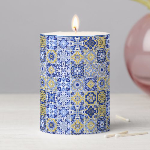 Blue Mediterranean Tile and Citrus Pillar Candles