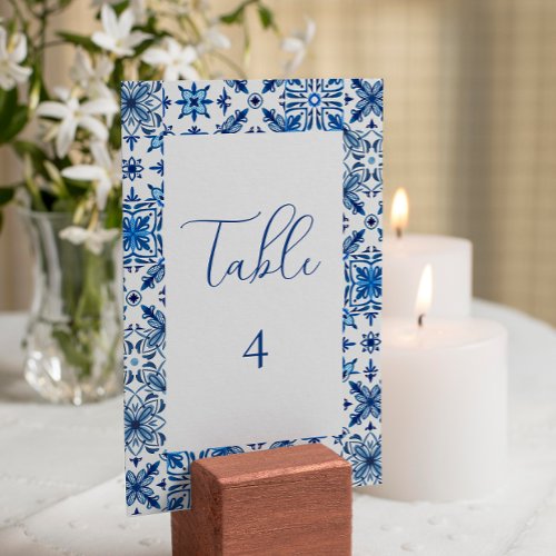 Blue Mediterranean Tile and citrus table number 