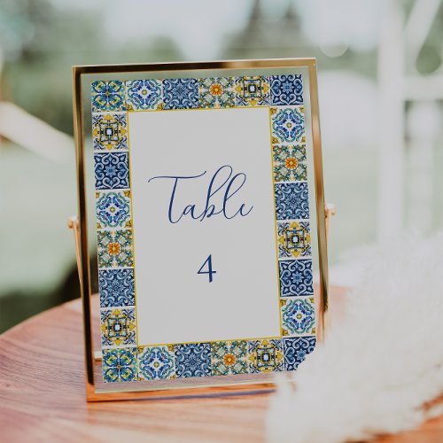 Blue Mediterranean Tile and citrus table number 