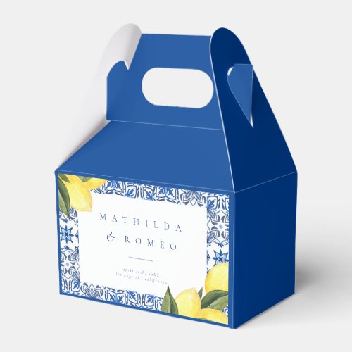Blue Mediterranean Tile and Citrus Wedding Favor Boxes