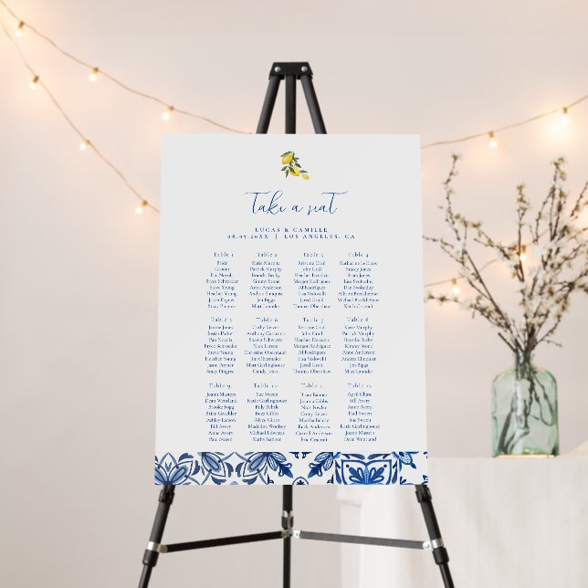 Blue Mediterranean Tile and Citrus Wedding  Foam Board (In Situ (Stand))