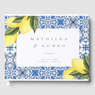 Blue Mediterranean Tile and Citrus wedding Guest Book
