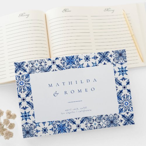 Blue Mediterranean Tile and Citrus wedding  Guest Book