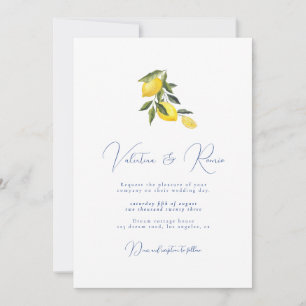 Blue Mediterranean Tile and citrus wedding  Invita Invitation