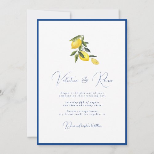 Blue Mediterranean Tile and citrus wedding  Invita Invitation