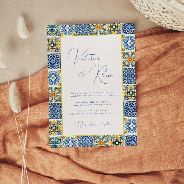 Blue Mediterranean Tile and citrus wedding  Invitation (Creator Uploaded)