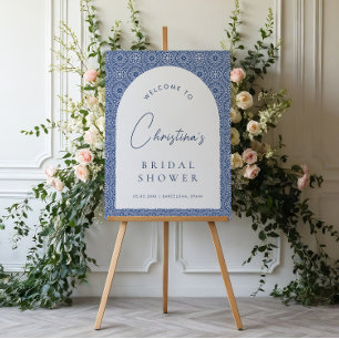 Blue Mediterranean Tile Arch Bridal Shower Welcome Foam Board