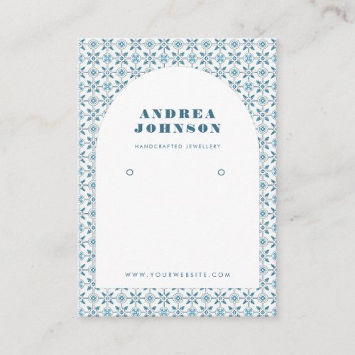 Blue Mediterranean Tile  Arch Earring Display Business Card