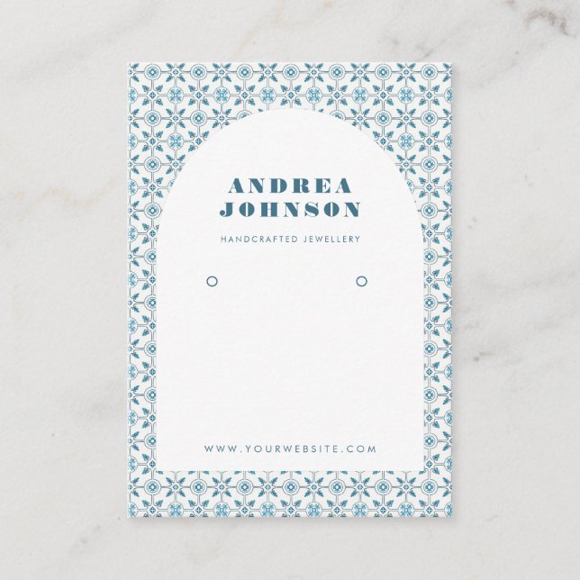 Blue Mediterranean Tile & Arch Earring Display Business Card (Front)
