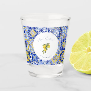 Blue Mediterranean Tile & Citrus Bachelorette Shot Glass