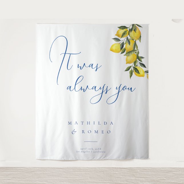 Blue Mediterranean Tile & Citrus Wedding Backdrops (Front)