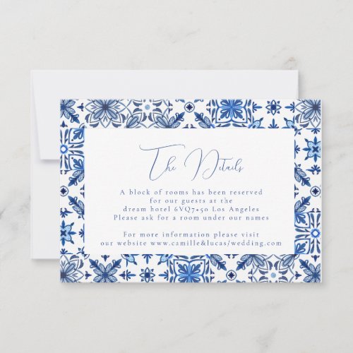 Blue mediterranean tile  citrus Wedding details  RSVP Card