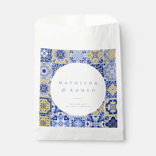 Blue Mediterranean Tile  Citrus Wedding Favor Bag