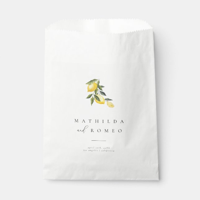 Blue Mediterranean Tile & Citrus Wedding Favor Bag (Front)