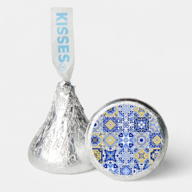 Blue Mediterranean Tile & Citrus Wedding Hershey®'s Kisses® (Front)