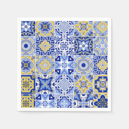 Blue Mediterranean Tile  Citrus Wedding napkins