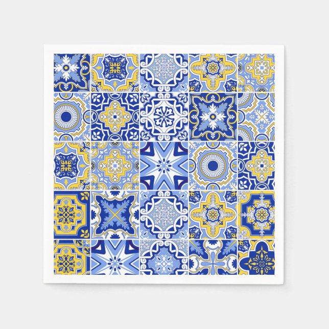 Blue Mediterranean Tile & Citrus Wedding napkins (Front)