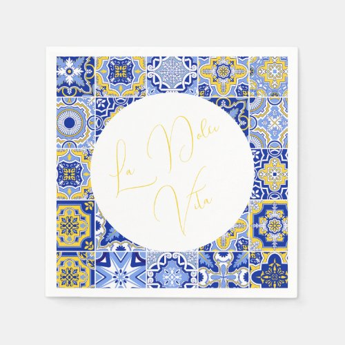 Blue Mediterranean Tile  Citrus Wedding napkins