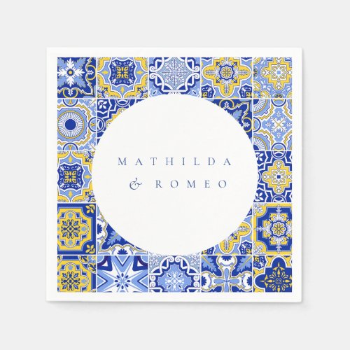 Blue Mediterranean Tile  Citrus Wedding napkins