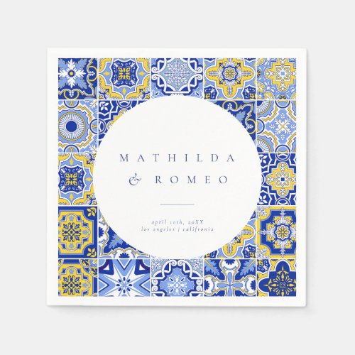 Blue Mediterranean Tile  Citrus Wedding napkins